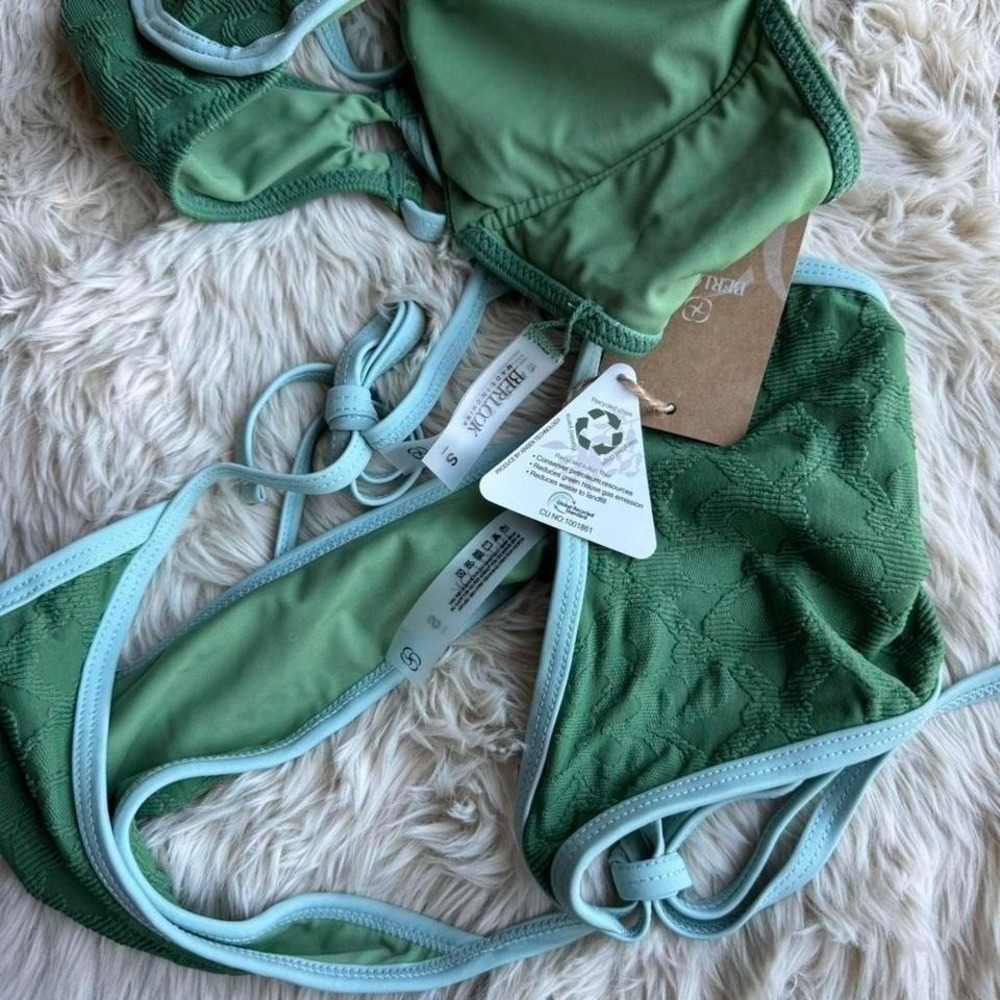 Berlook Floral Jacquard X Cross Bikini Dark Green Blue SMALL NWT - Picture 6 of 7